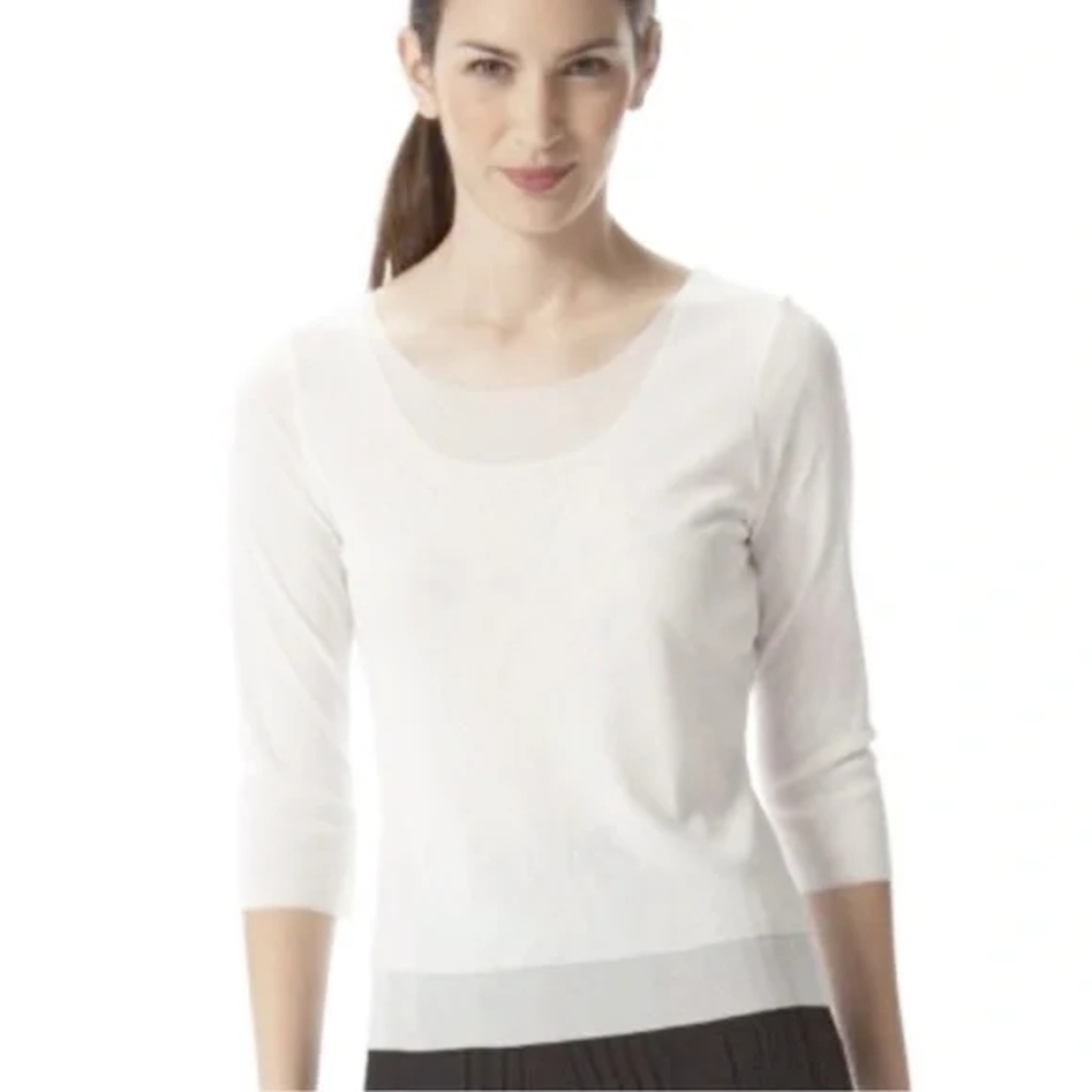 Babette Classic White Scoop Neck Top Blouse Crop Sleeve Women's Size 3
